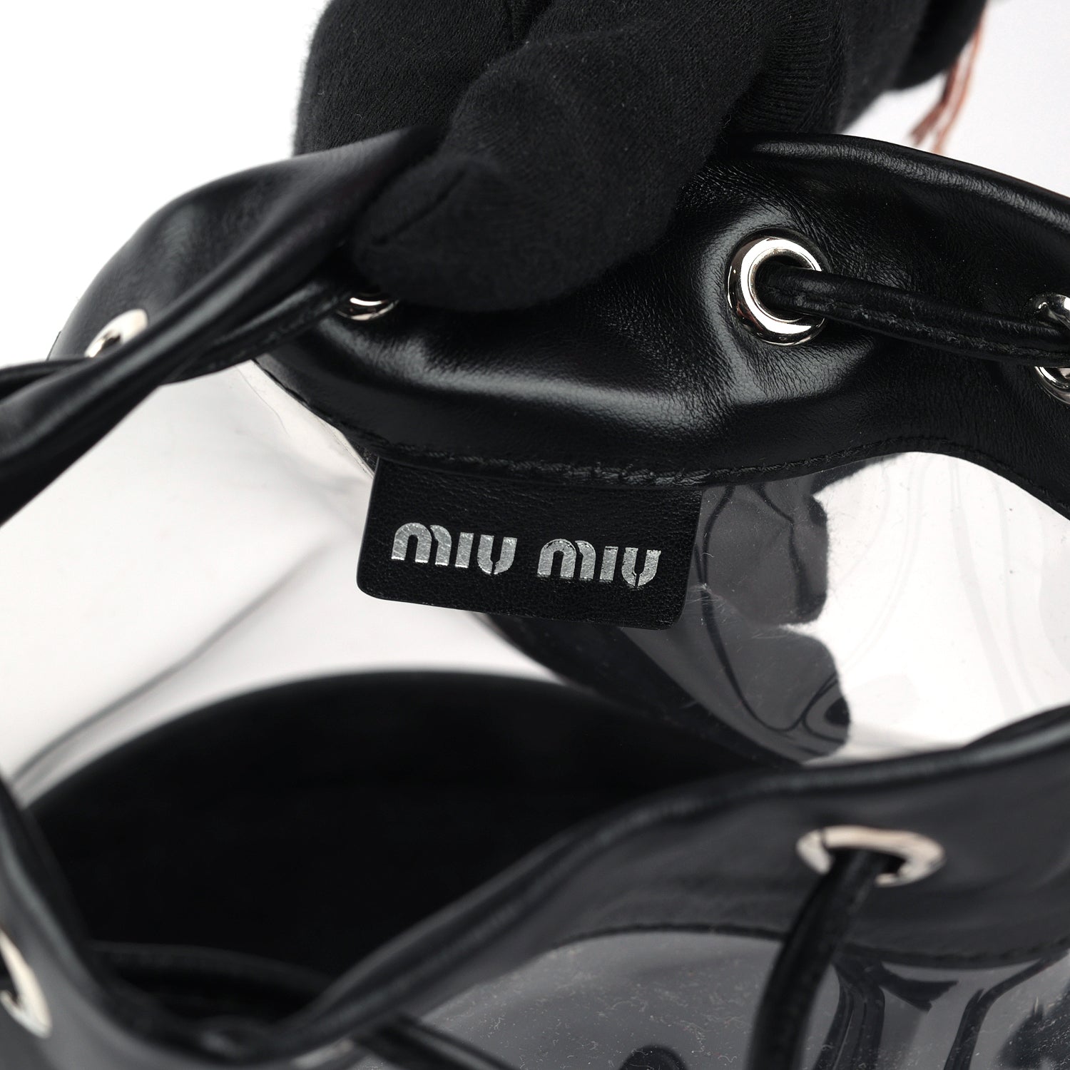 Miu Miu Leather And PVC Drawstring Bucket Bag