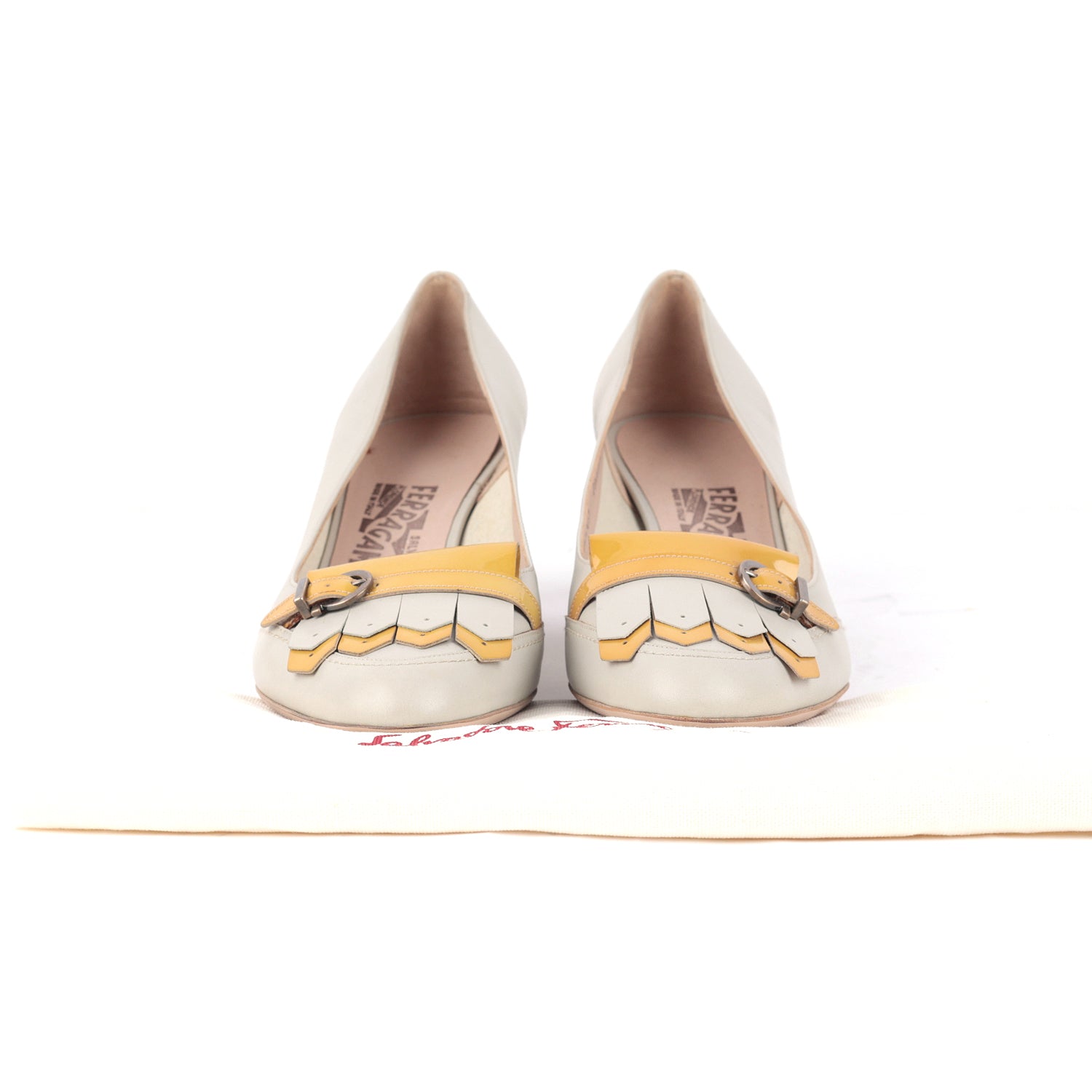 Salvatore Ferragamo Vintage Leather Pumps White And Yellow