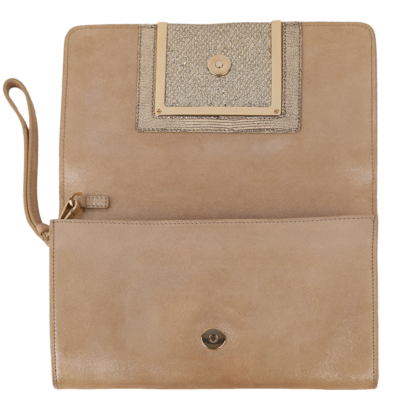 Jimmy Choo Gold Shimmer Suede Alara Wristlet Clutch