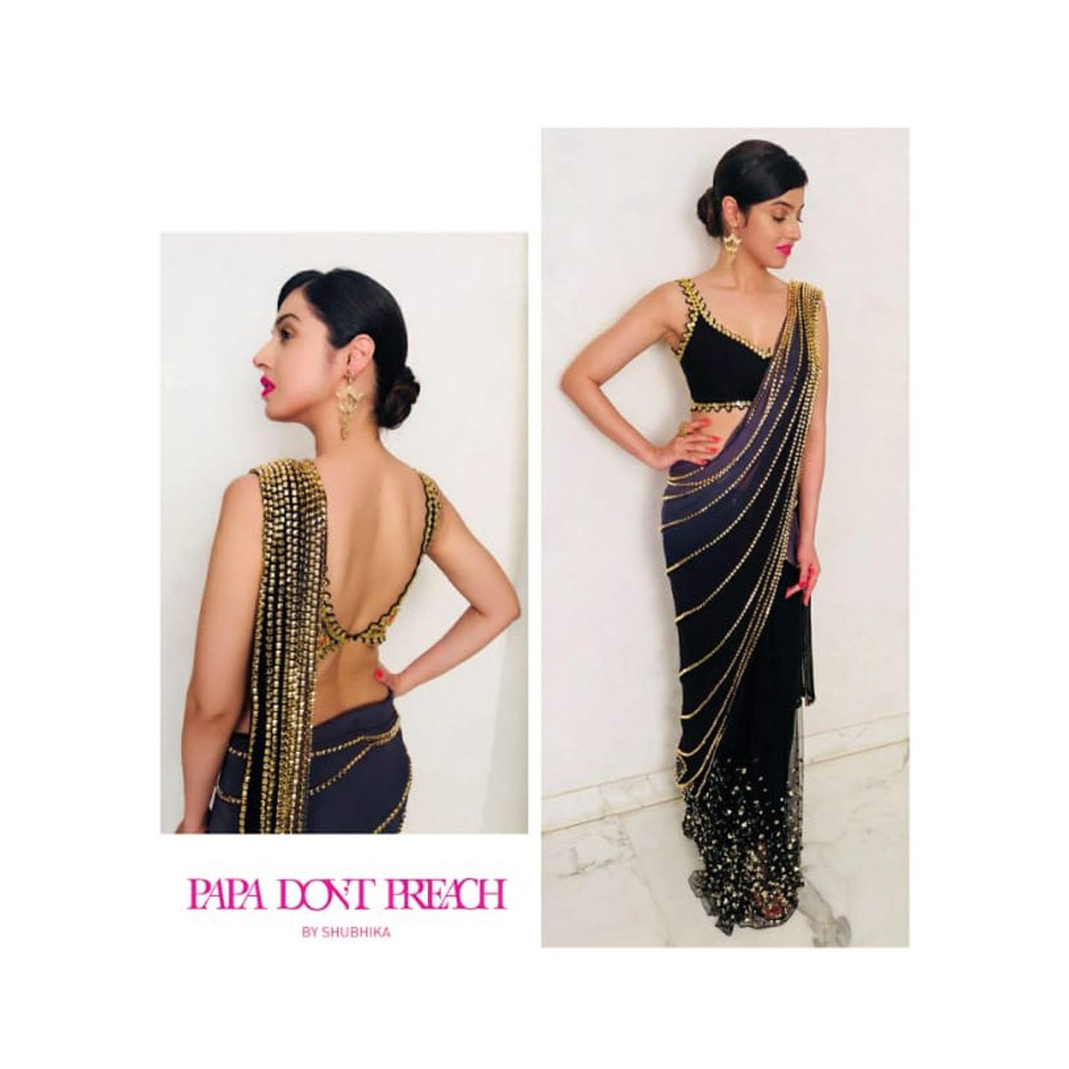 Papa Don&#39;t Preach Blue ombré pre-stitched studded saree