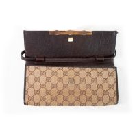 Beige/Dark Brown GG Canvas and Leather Bamboo Bar Clutch Bag