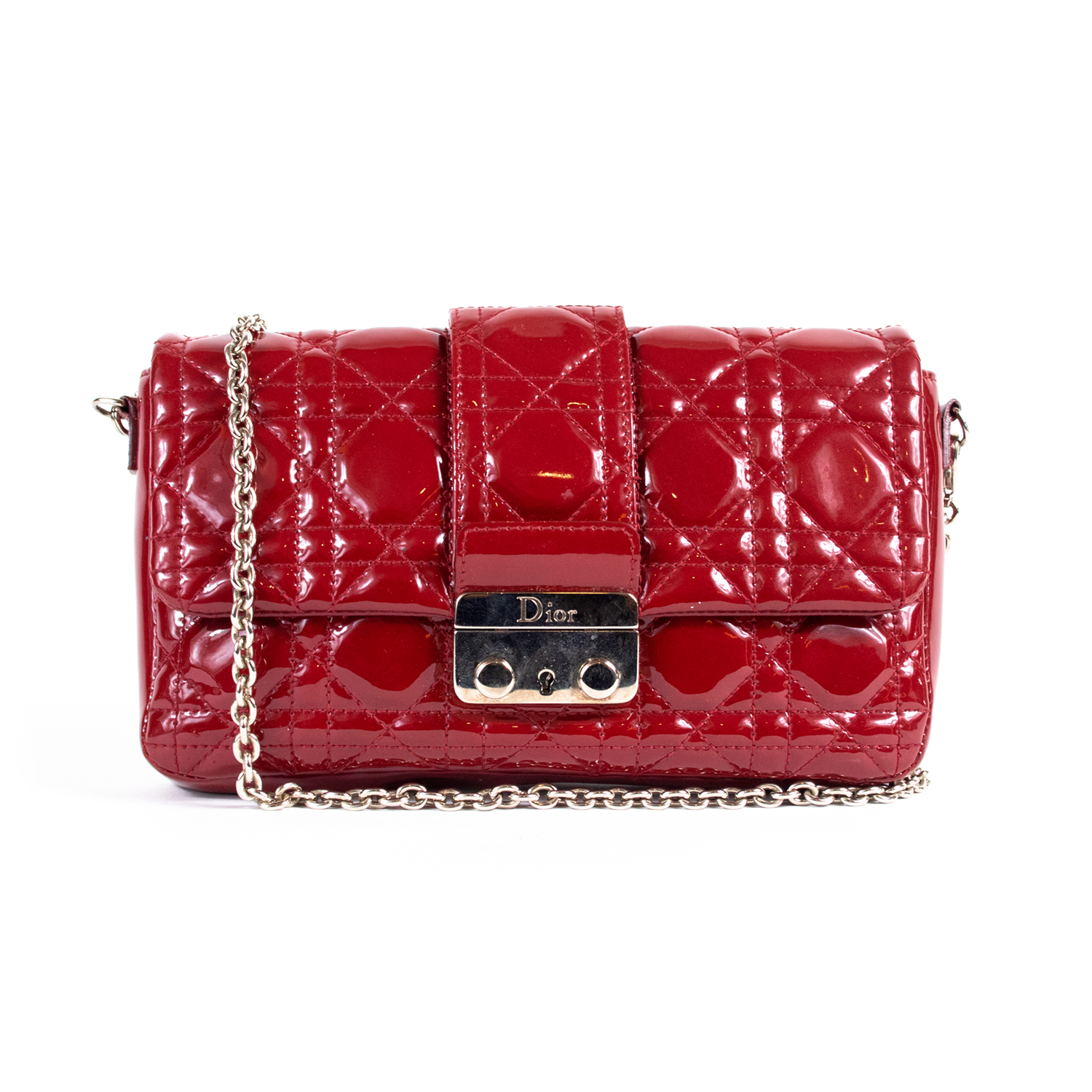 Red Cannage Quilted Patent Leather Miss Dior Promenade Crossbody Clutch Bag