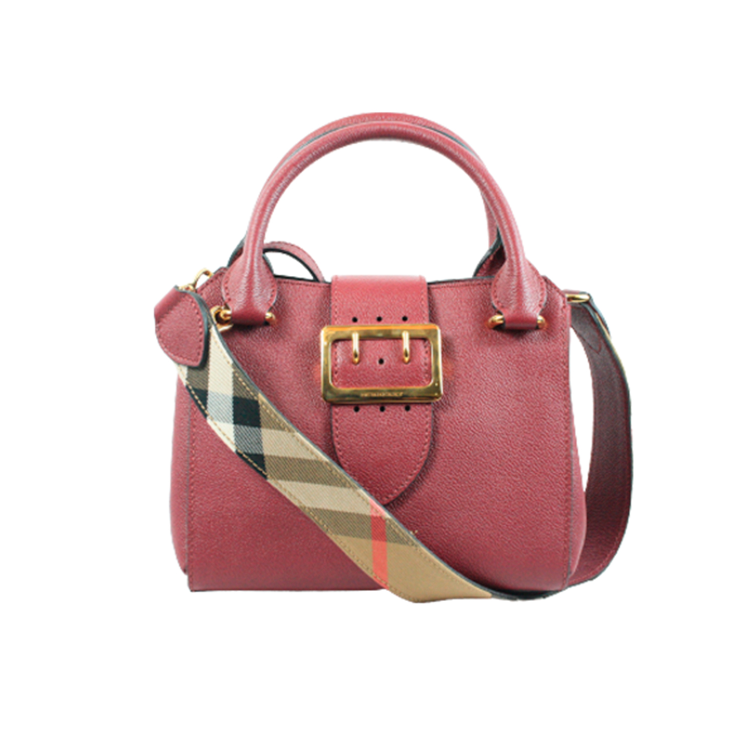 Red Grainy Leather Small Buckle Tote