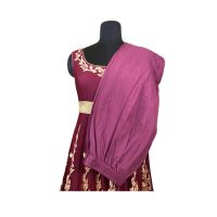 Brick Red Crinkled Anarkali Suit With Dori Embroidery