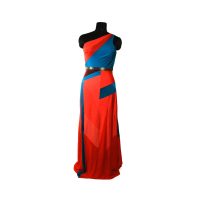 Red and Blue Off Shoulder Gown