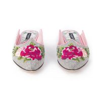 Silver Rose Embroidered Peony Mules-36