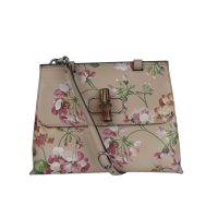 Pink Blooms Printed Leather Bamboo Top Handle Bag