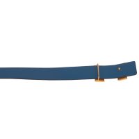Blue Tan Leather H Buckle Reversible Belt