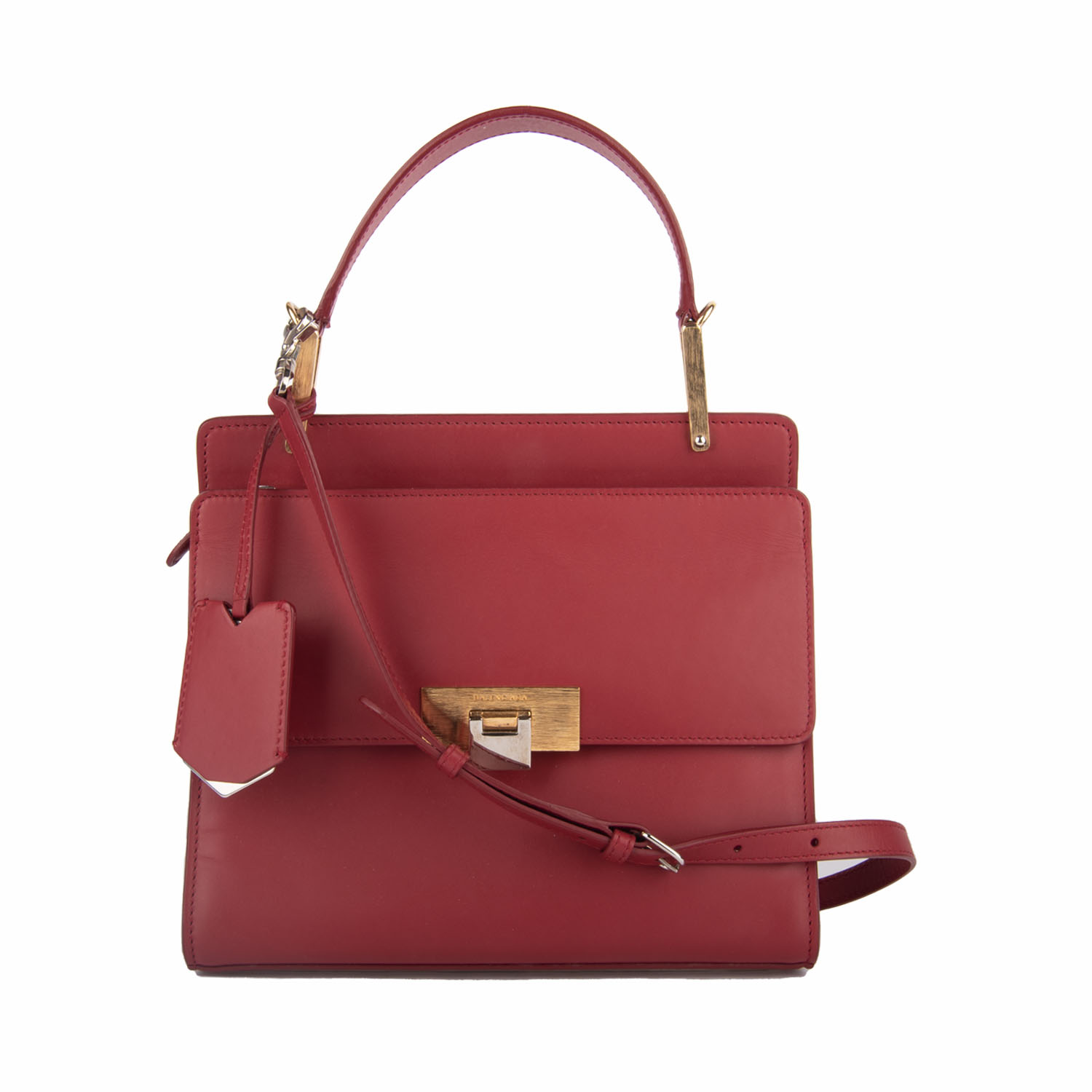 Maroon Leather Le Dix Cartable Top Handle Bag